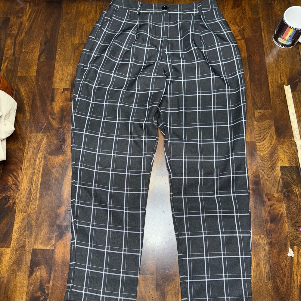 Grace Karin Black and White Dress Pants with Windowpane Pattern - Picture 1 of 8